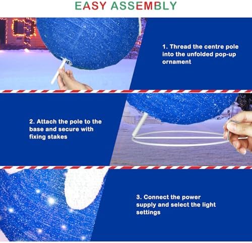 Outdoor Christmas Ornaments, Lighted Pop-Up Holiday Ball Decoration with 80 LED Lights, 8 Light Functions, Lighted Collapsible Christmas Outdoor Decorations for Yard, Patio, Home - Image 5