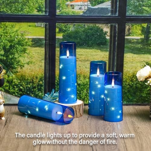 Sasigeiaa Flameless Candles with Embedded Star String - Battery Operated LED Candles, with Remote,12 Blue Flickering Candles for Christmas, Weddings, Home Decor & Party,(D 2.3"×H 5" 6" 7") - Image 4