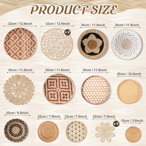 FillTouch 15 Pcs Boho Wall Basket Decor Wicker Woven Hanging Farmhouse - Image 2