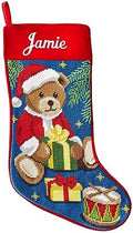 Let's Make Memories Personalized Needlepoint Christmas Stocking - Embroidered Family Stockings - Old-Fashioned Christmas Décor - Mantel Décor - 8"x17" - Customized Embroidered Name - Teddy Bear by LetsMakeMemories