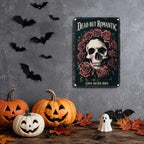 Vintage Metal Tin Sign Halloween Skull Rose Wreath Gothic Romance Wall Art for Bedroom Bar 8×12 Inches with Metal Frame - Image 2