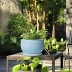 SQOWL Ceramic Plant Pots - 10 Inch Ceramic Flower Pots with Drainage Hole and Saucer, Round Large Planter for Indoor Outdoor, Decorative Modern Planter, Kitchen Decor, House Warming Gifts, Blue - Image 5
