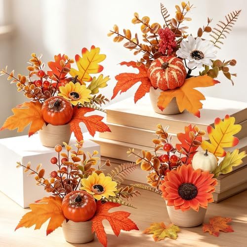 Suncalla 4 Pack Fall Centerpieces for Table Artificial Fall Flowers by Unknown