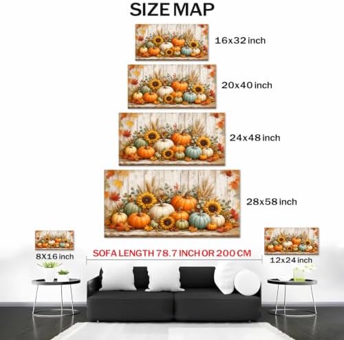 WAXWHELK Pumpkin Fall Canvas Wall Art, Pumpkin Sunflowers Wheat Stalks Maple Leaves Harvest Painting Pictures, Rustic Farmhouse Autumn Thanksgiving Artwork for Living Room Decor (24"x47") - Image 5