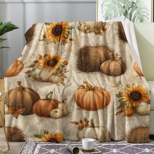 Fall Harvest Throw Blanket, Thanksgiving Fleece Blanket for Couch Bed Sofa, Autumn Pumpkin Blankets and Throws, Decor & Gifts, Super Soft Plush Flannel Blanket, 50x70 by Unknown