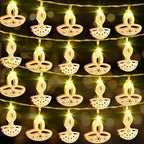 Glooglitter 20 ft 40 LED Diwali Diya String Lights, Warm White, 2 Styles by Glooglitter