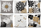 Brown Black Throw Pillow Covers 20x20 Set of 6, Neutral Floral Home Decor by Unknown