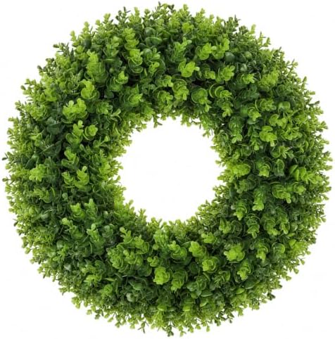24 Inch Artificial Boxwood Wreath for Front Door, UV Resistant Outdoor Green Wreath, Waterproof Resistant Spring Summer Farmhouse Porch Wall Large Door Wreath for Home Wedding Indoor Decor by petalyn
