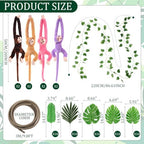 Chivao 69 Pcs Jungle Party Decoration Include 8 Hanging Plush Monkey Stuffed Animal, 10 ft Artificial Rattan, 50 Palm Leaves with 10 Fake Ivy Vine for Classroom Birthday Party Favor(4 Colors) - Image 4