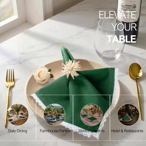 FINGERCRAFT Lace Cloth Napkins, 100% Cotton, 12 Pack, 20x20 Inch Eden Green - Image 5
