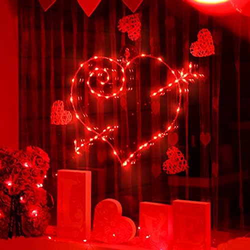 Valentine Window Lighted Red Heart with Arrow, 16 Inch 50 LEDs Iron Frame Hanging Light, Love Window Silhouette Party Decoration Indoor for Mother's Day Wedding, Proposal, Birthday (2) - Image 2