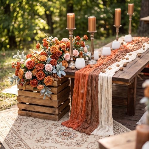 Remagr 12 Pcs Fall Cheesecloth Gauze Table Runners, Gradient Burnt Orange - Image 4