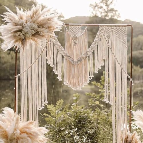 Boho Chic Macrame Curtain & Macrame Arch Bohemian Macrame Wedding Backdrop Decor Home Geometric Fiber Art Decor 59''W*78''L by Unknown