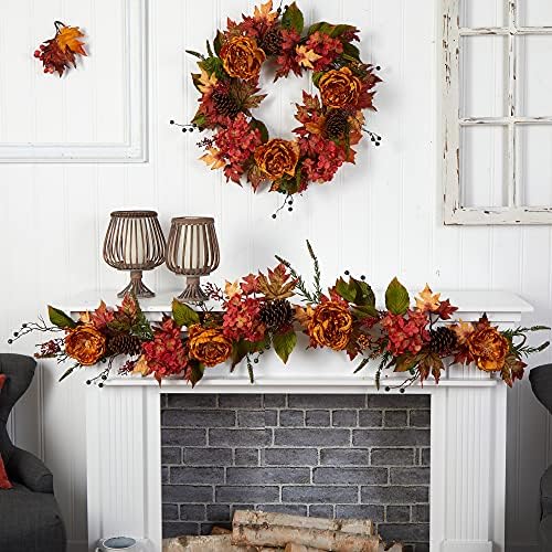 Nearly Natural 6ft. Fall Ranunculus, Hydrangea and Berries Autumn Artificial Garland - Image 4
