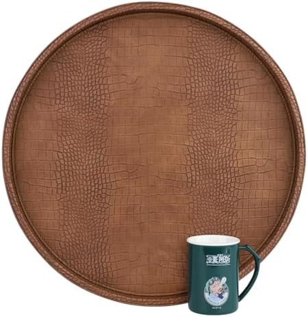 HofferRuffer Round Serving Tray 20'', Elegant Faux Leather Circle Ottoman Table Tray, Serve Tea Coffee Breakfast in Bedroom Living Room Kitchen (Brown) by HofferRuffer