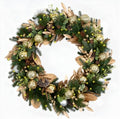 Hykolity 32 Inch Pre-Lit Botanical Christmas Wreath, Battery Operated Lighted Wreath with 60 Warm White LEDs, Timer, Gold Silver Ornaments, Pinecones and Decorative Leaves for Front Door by hykolity