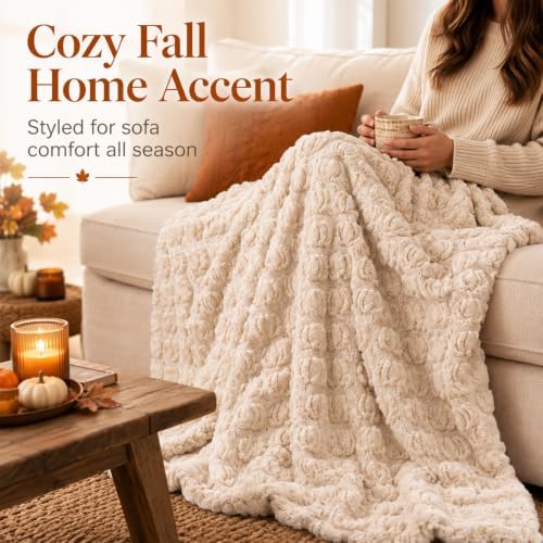 Fall Halloween Pumpkin Throw Blanket - Beige Autumn Decor for Couch Bed - Image 5