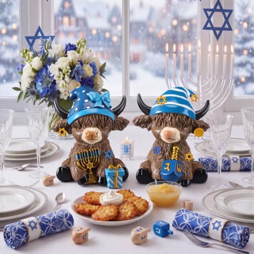 Karenhi 2 Pcs Highland Cow Figurines Resin, Hanukkah Decor for Home Desk - Image 6
