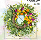 ICX 24" Spring Summer Wreaths for Front Door, Artificial Floral Wreath with Orchids Tulips Green Foliage for Indoor Outdoor wall Festival Home Farmhouse Wedding Decor - Image 2
