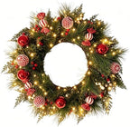 HipTree 24 Inch Lighted Christmas Wreath for Front Door,Red White by HipTree