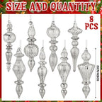 Mifoci 8 Pcs 6 Inch Mercury Glass Finial Christmas Ornaments, Silver - Image 2