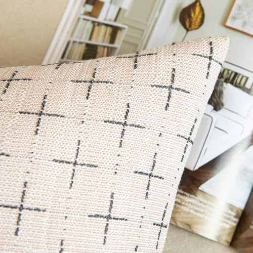 MIULEE Pack of 2 Decorative Burlap Linen Christmas Throw Pillow Covers Modern Farmhouse Pillowcases Rustic Woven Textured Cushion Cover for Sofa Couch Bed 22x22 Inch Beige - Image 2
