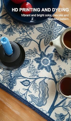 ISAENNE Designer Vintage Linen Extra Long Table Runner,118"x12"-Ruyi B - Image 4
