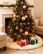COOLWUFAN 60 Inches Faux Fur Christmas Tree Skirt, White Plush - Image 5