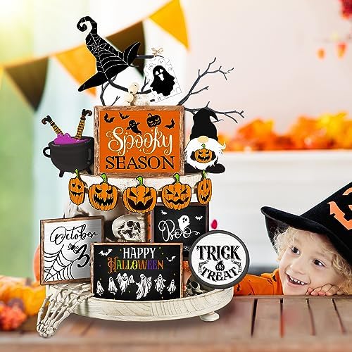 14 Pcs Halloween Tiered Tray Decor Set, Gnome Wood Table Signs (Cool) - Image 4