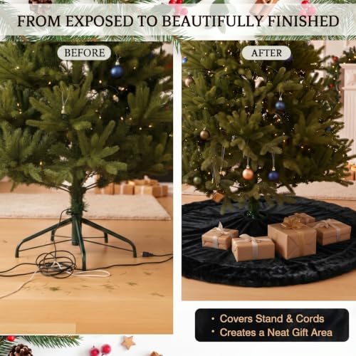 Skylety 48" Velvet Christmas Tree Skirt with Faux Fur Trim,Black - Image 6