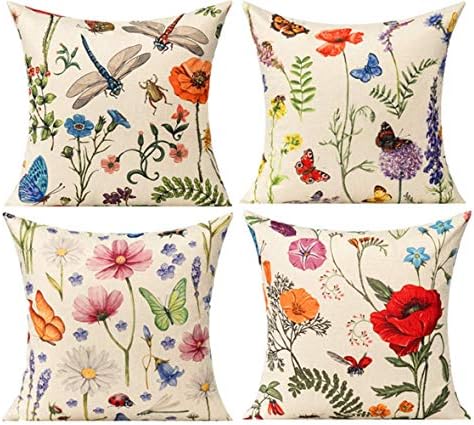All Smiles Outdoor Patio Throw Pillow Covers 24x24 Set of 4 Summer Spring Garden Flowers Farmhouse Décor Outside Furniture Swing Seat Bench Chair Decorative Cushion Cases for Deep Seat Bed Couch Sofa by AllSmiles
