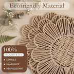 4 Pcs 12.6 Inch Paper Rope Round Woven Flower Placemats, Natural Hand Woven Boho Farmhouse Rattan Table Mats, Wicker Braided Placemats, for Dining Table Decor, Wedding Party, Home & Kitchen - Image 4