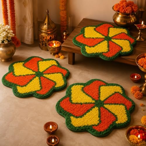 Tinideya 3 Pcs Diwali Decorations for Home Rangoli Doormat,Pookkalam - Image 5