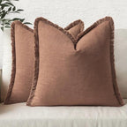 MIULEE Linen Fringe Decorative Fall Euro Throw Pillow Covers Brick 26x26 by MIULEE