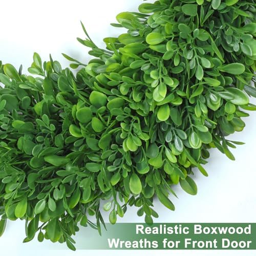 30Inch Green Boxwood Wreaths for Front Door Realistic All Season Eucalyptus - Image 4