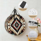 Abstract Ethnic Style Art Round Storage Bag 24 Inch, Retro Brown Green Weaving Pattern Clothes Storage Container with Handles Heavy Duty Organizer for Comforter, Bedding & Holiday Wreaths - Image 5