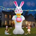 10FT Easter Inflatables Bunny Holding Easter Egg Decoration, Easter Blow up Yard Decoration White Rabbit Inflatable Built-in 3 LED for Easter Party Holiday Indoor Outdoor Yard Garden Decor by Favehome