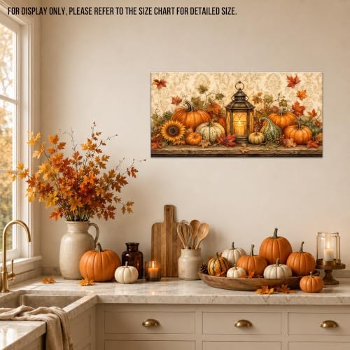 WAXWHELK Fall Canvas Wall Art Rustic Farmhouse Pumpkin Harvest Lantern Painting Pictures Artwork for Autumn Thanksgiving Home Decor Living Room Bedroom, (12"x24") - Image 3