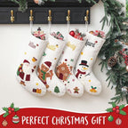 Personalized Christmas Stockings with Embroidered Name,White Canvas Stockings with Chenille Embroidered Santa Claus,Snowman or Gingerbread Man Pattern for Family & Holiday Decor(4 Pack) - Image 2
