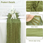 8 Pack Olive Green Cheesecloth Table Runner 120 Inch Boho Wedding Decor - Image 3