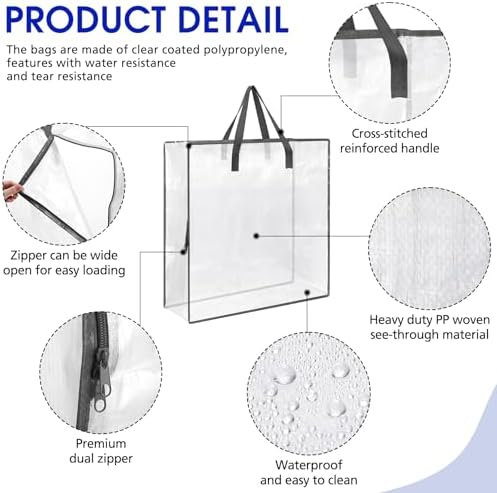 8 Pcs Clear Wreath Storage Bags 26 Inch Garland Container Door Garland Holiday Wreath Storage Holder with Handle and Zipper Heavy Duty Plastic Packing Totes(Gray) - Image 3