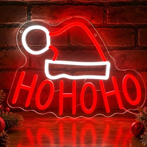 HOHOHO Christmas Neon Sign LED Wall Decor with Santa Hat for Holiday Home by xmcnvd