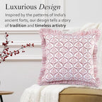 CPC Blush Rose Hand Block Print 100% Cotton Ruffle Throw Pillow Cover 24x24 inch with Hidden Zipper Decorative for Couch, Bed, Sofa, Farmhouse, Cottagecore Decor Gift Christmas Fall Thanksgiving - Image 4