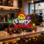 Merry Christmas Neon Sign Dimmable Christmas Bells Neon Light Sign Xmas LED Neon Light up Sign for Party, Home, Shop Door, Window, Bar, Holiday, Festival Wall Decor Gift USB Powered - Image 3