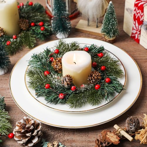 Knitgrip 12 Pcs Mini Christmas Kitchen Wreath with Red Bow Pine Cone Decor - Image 3