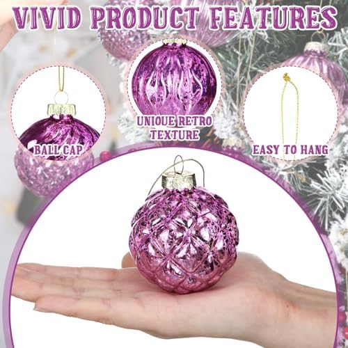Jenaai 12 Pcs Christmas Dark Purple Glass Ball Ornaments, Tree Decoration - Image 4