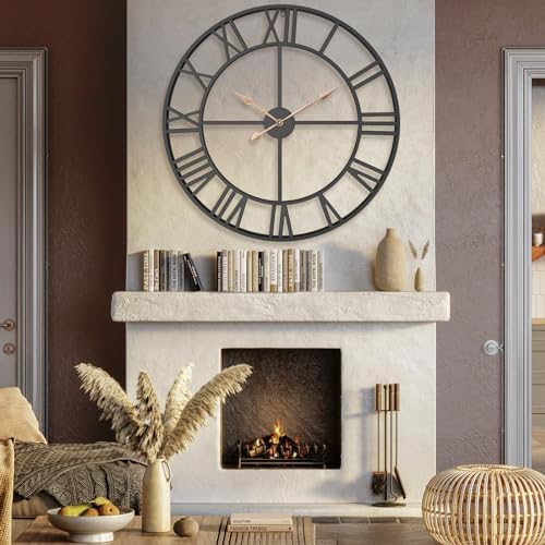 Pytha Sight 36 Inch Black Metal Roman Numerals Extra Large Giant Wall Clock - Image 4