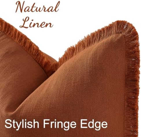 decorUhome Linen Fringe Light Rust Throw Pillow Covers 22x22 Set of 2 - Image 4