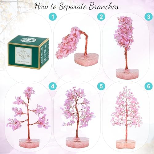 Crocon® Rose Quartz Heart Shape Base Crystal Tree, Birthday Gifts for Women - Image 4