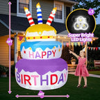B&D 6FT Happy Birthday Cake Inflatable with 180° Rotation, 3-Color Yellow Blue Purple Tiered Cake with Sparkling LED Lights, Blow Up Outdoor Indoor Decoration for Lawn Yard & Party - Image 2